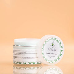 Amalia cream jar with lid on a peach background
