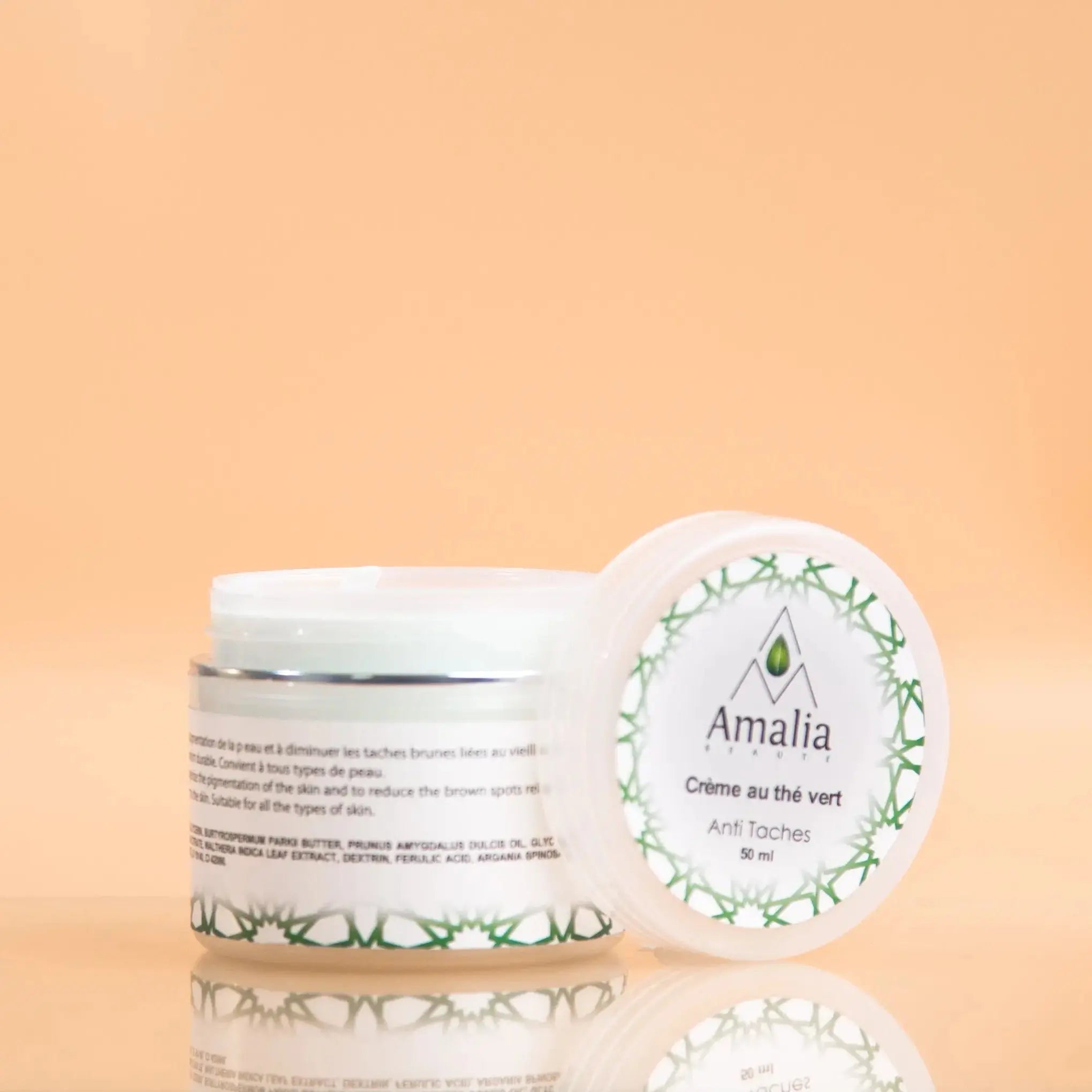 Amalia cream jar with lid on a peach background