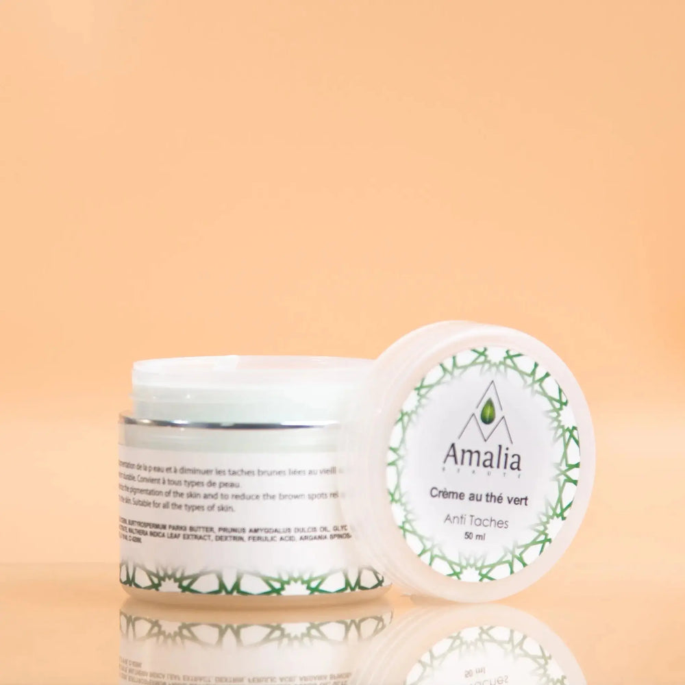 Amalia cream jar with lid on a peach background