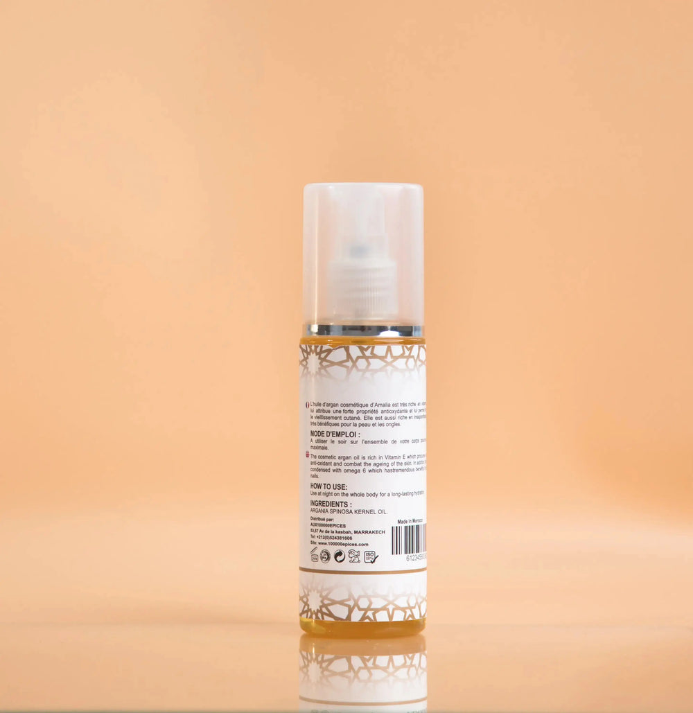 Skincare bottle with label on a peach background